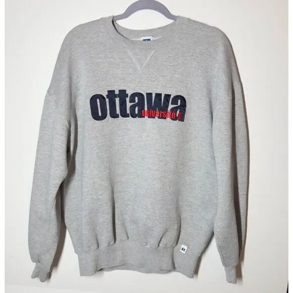 Vtg Russell Ottawa University Sweatshirt Mens XL Gray Embroidered Made USA READ - Picture 1 of 10